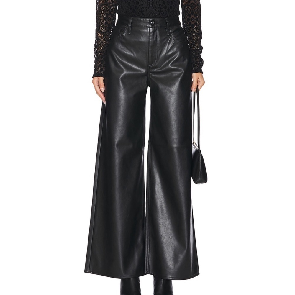 Rag & Bone Sofie Faux Leather Wide Leg High Rise Pants Dark Jeans Womens Size 26 - Picture 7 of 16
